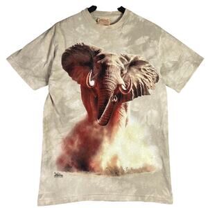 The Mountain Elephant Graphic T-Shirt M 2002 Brian Jarvi USA Dyed Cotton‎ Safari